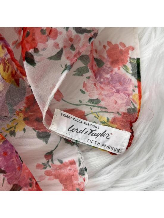 Vintage Lord & Taylor - White bright floral sheer polyester 42” square scarf - Picture 3 of 7